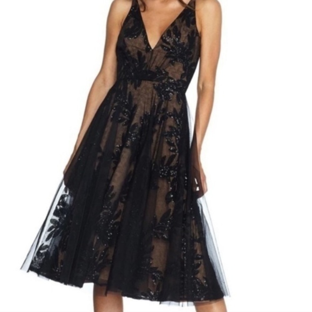 Dress the Population dress Courtney black tulle tan Sparkly Floral New Small